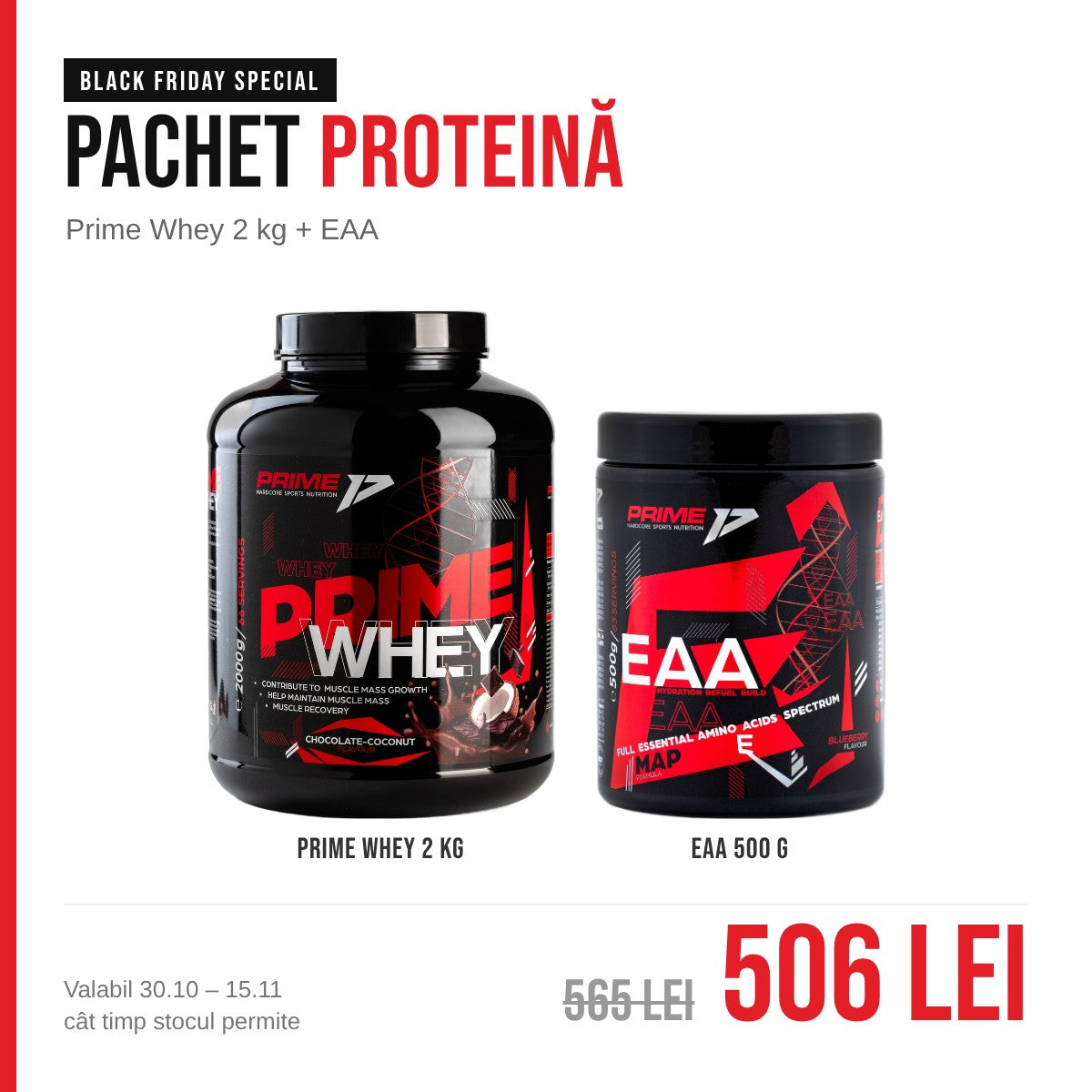 Pachet Proteină Black Friday: Prime Whey 2 kg și EAA