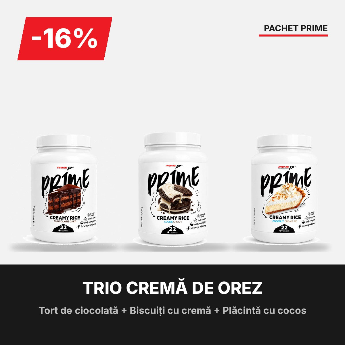 Pachet Trio Cremă de orez Prime Creamy Rice, 3 arome