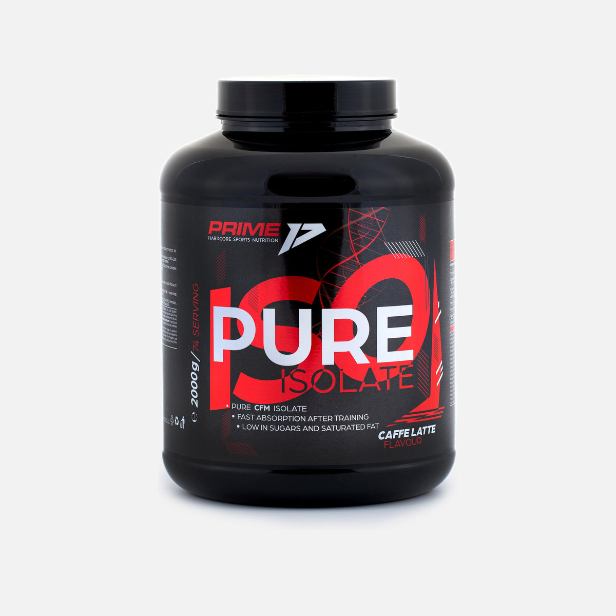 Pure Isolate 2 kg, izolat proteic din zer, aroma Caffè Latte: cutie neagră de 2000 g cu 74 de porții
