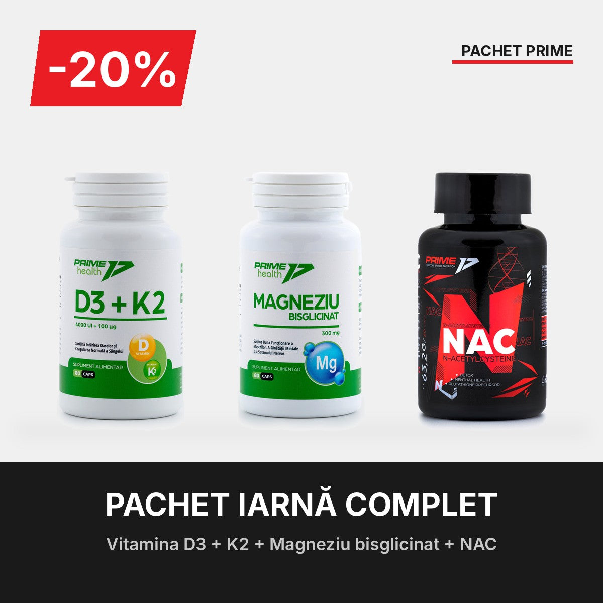 Pachet Iarnă Complet: Vitamina D3 + K2, Magneziu bisglicinat și NAC