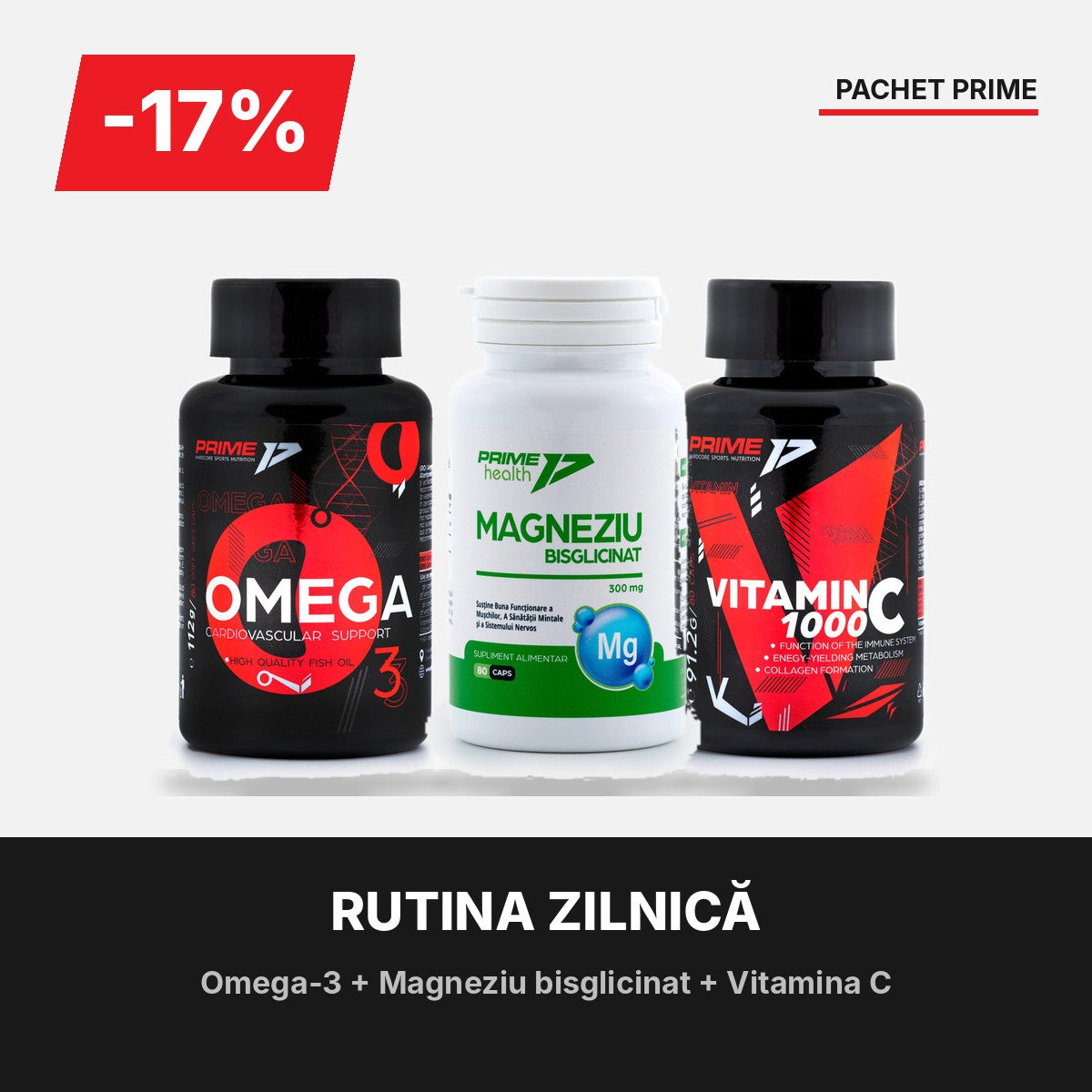 Pachet Rutina Zilnică: Omega-3, Magneziu bisglicinat și Vitamina C